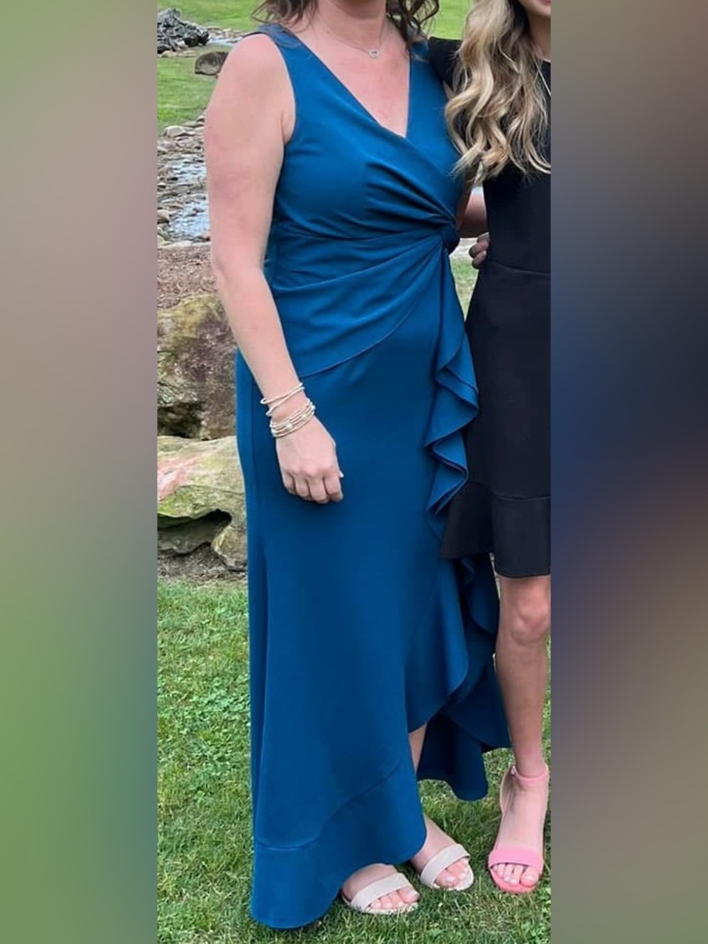 Elegant Teal Ruffle-Detail Evening Dress